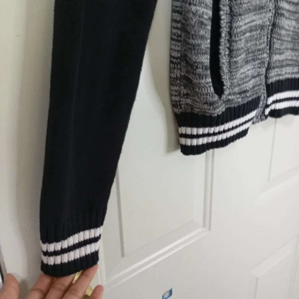 American Rag Jacket Medium Gray & Black Striped Cotton Full-Zip Ribbed Cuffs Hem - Picture 5 of 10